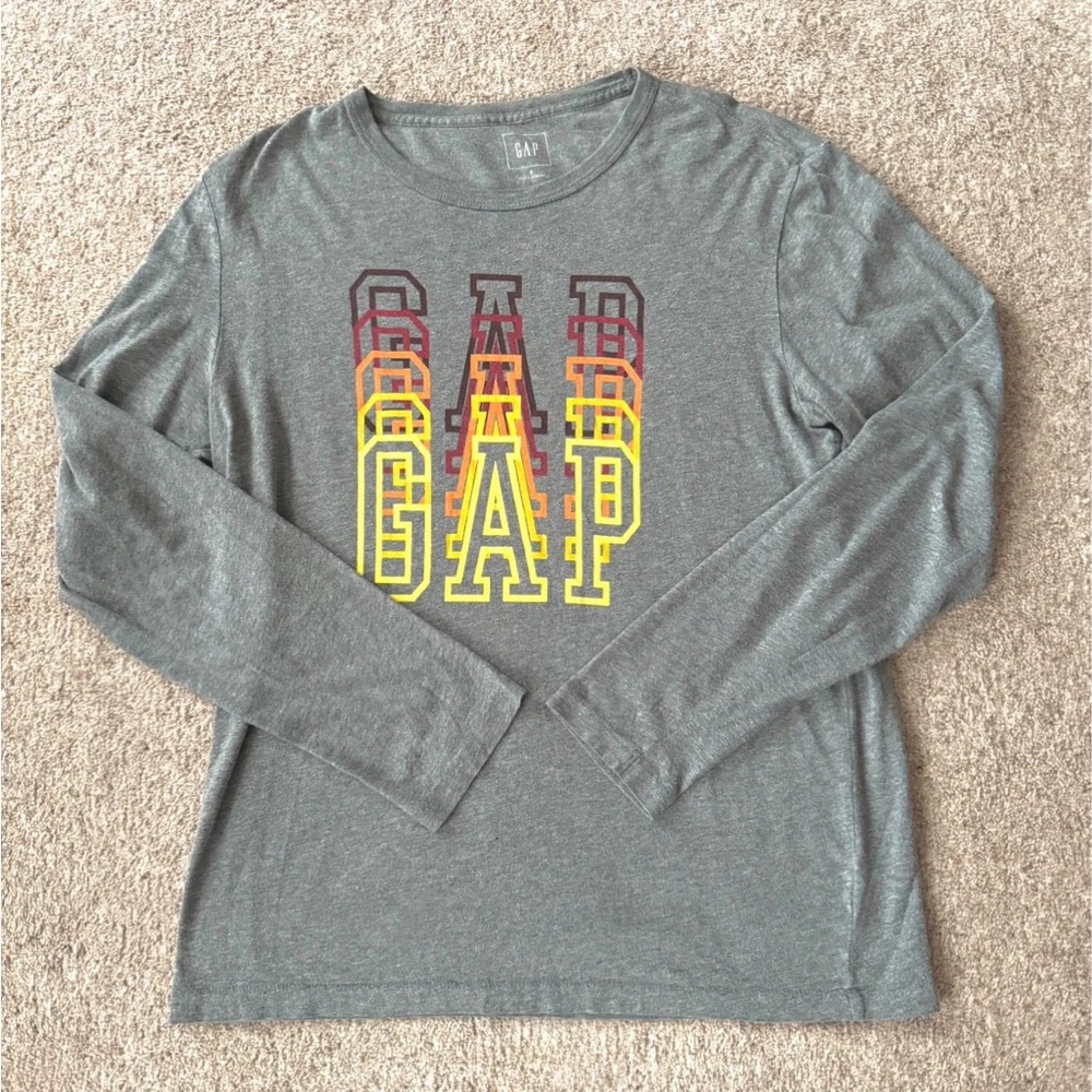 GAP Charcoal Long Sleeve Tee with Multicolor Logo